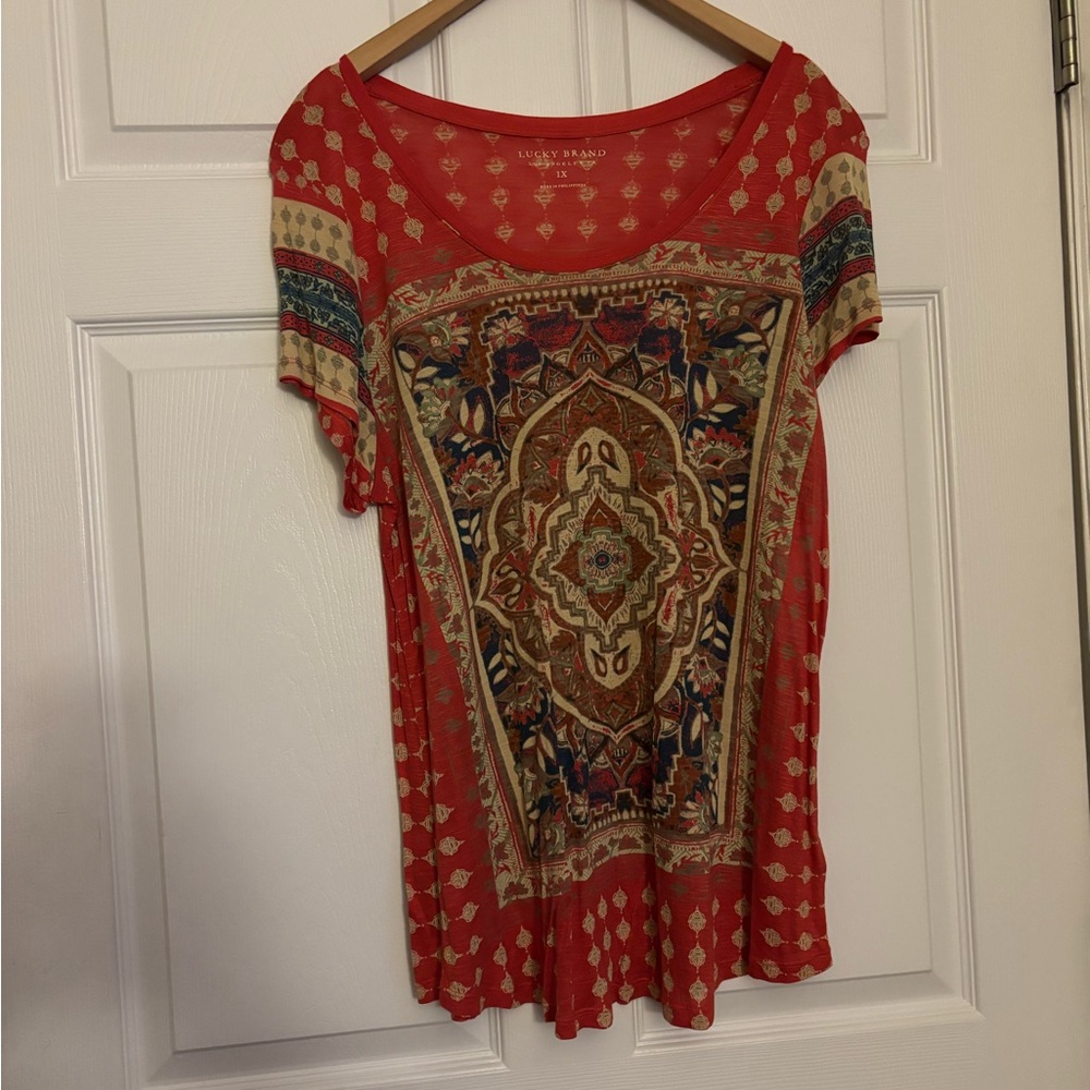 Lucky Brand Red Graphic Short Sleeve Tee